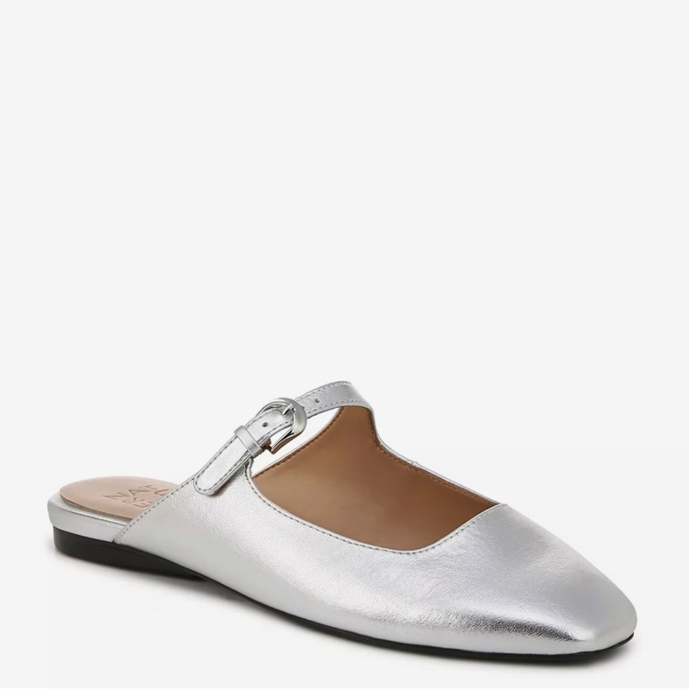 Naturalizer Apple Mule Silver Shoes Flats Slip On, 11